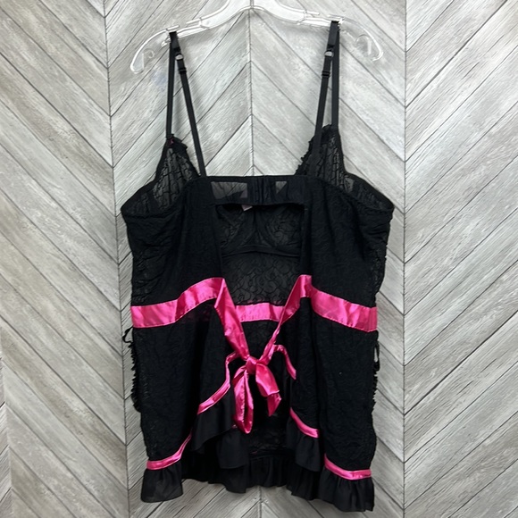 Cacique Pink Ribbon and Black Lace Babydoll Lingerie 26/28 - Picture 4 of 7